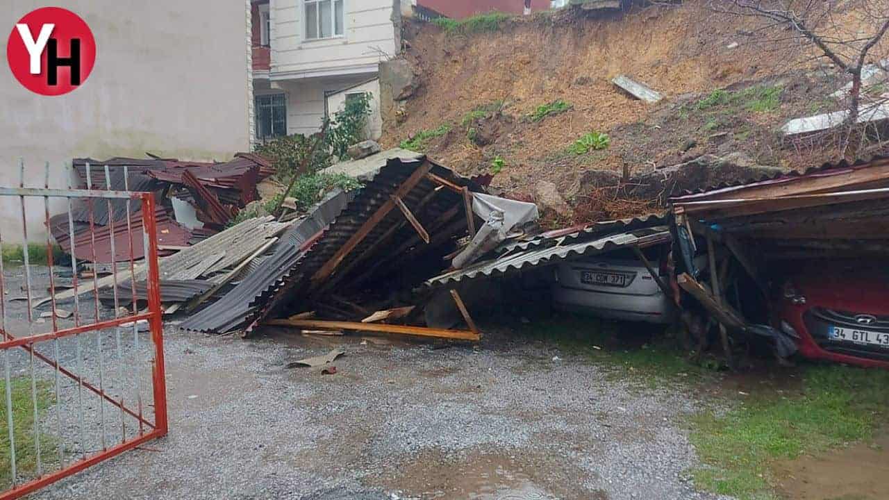 İstinat Duvarı Çöktü, 4 Araç, 2 Bina Yok Oldu