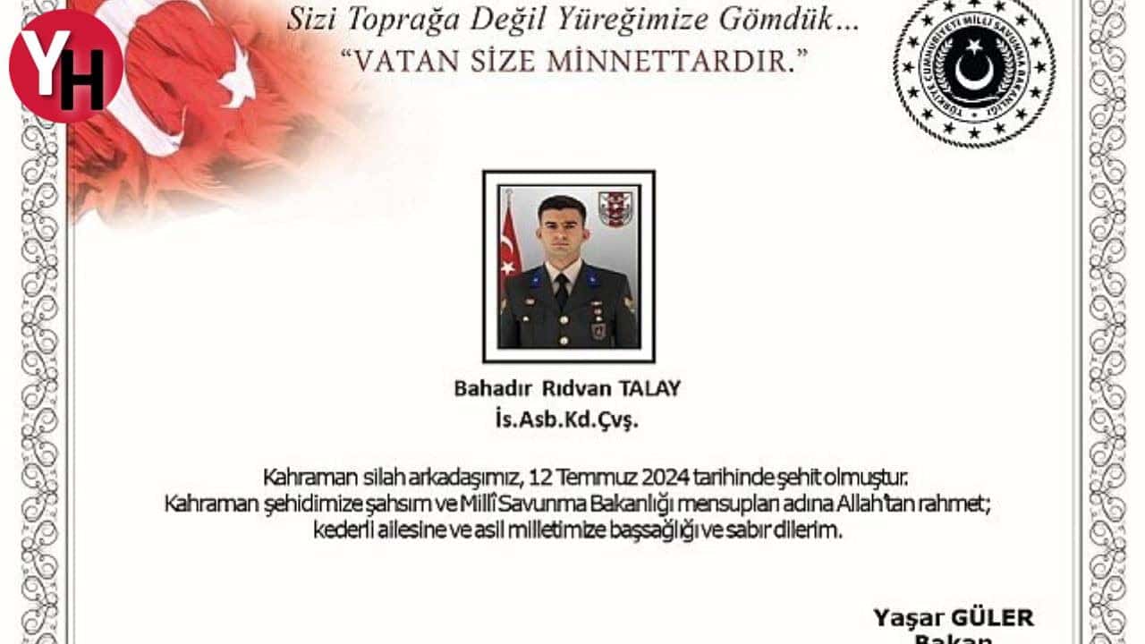 Pençe-Kilit Operasyonu’nda Şehit Verilen İstihkam Astsubay için Milli Yas