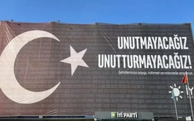 Öcalan’ın çağrısıyla İYİ Parti genel merkezine dev afiş asıldı: Unutturmayacağız