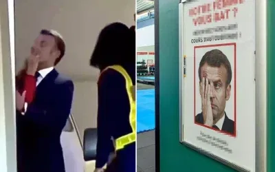 Macron’un eşinden tokat yemesiyle rezil olduğu afişteki slogan patladı!