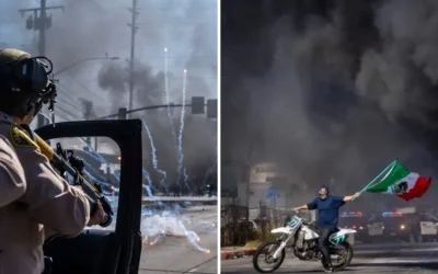 Los Angeles’ta Ulusal Muhafızlarla Göstericiler Aracı Yakmak İstedi.