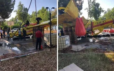 Seyhan Baraj Gölü’nde düşen yangın söndürme uçağı enkazı çıkarıldı