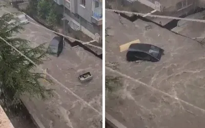 Ankara’da şiddetli yağmur sonrası sular aracı sürükledi
