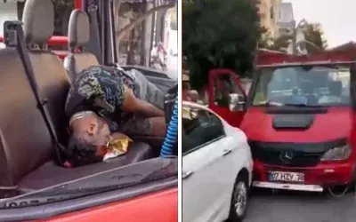 Safari sırasında bayılan sürücü, park halindeki araçlara çarptı.
