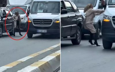 Lüks cipten inen kadın, topuklu çizmeleriyle trafiği karıştırdı