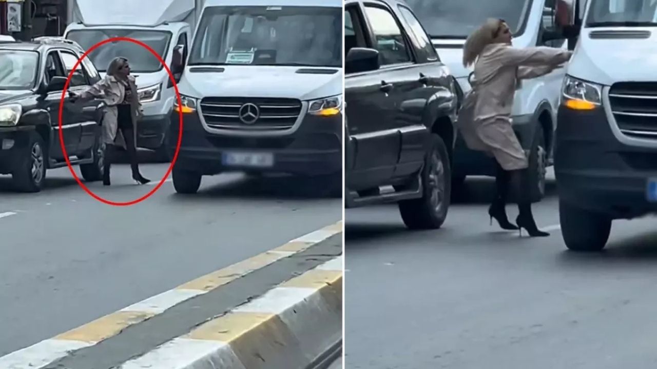 Lüks cipten inen kadın, topuklu çizmeleriyle trafiği karıştırdı